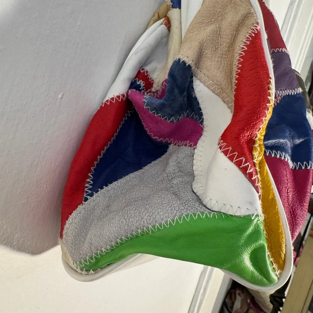 Vintage 80s Taurus Patchwork Leather Top Handle Bag Rainbow Satchel Maximalist